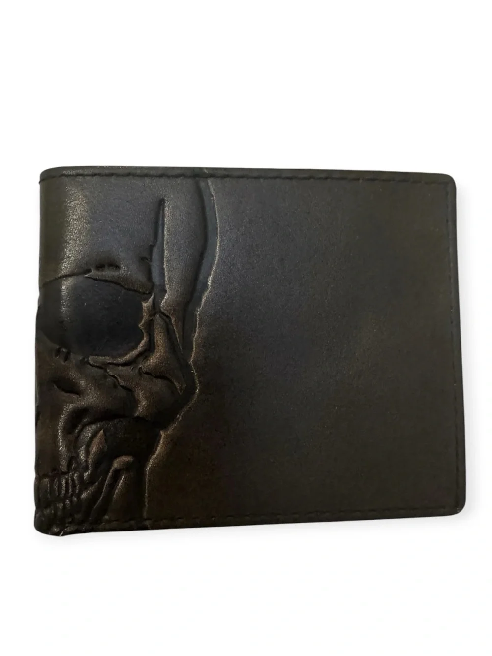 House of Jack Skull Double ID Black Leather Bifold Wallet NWT